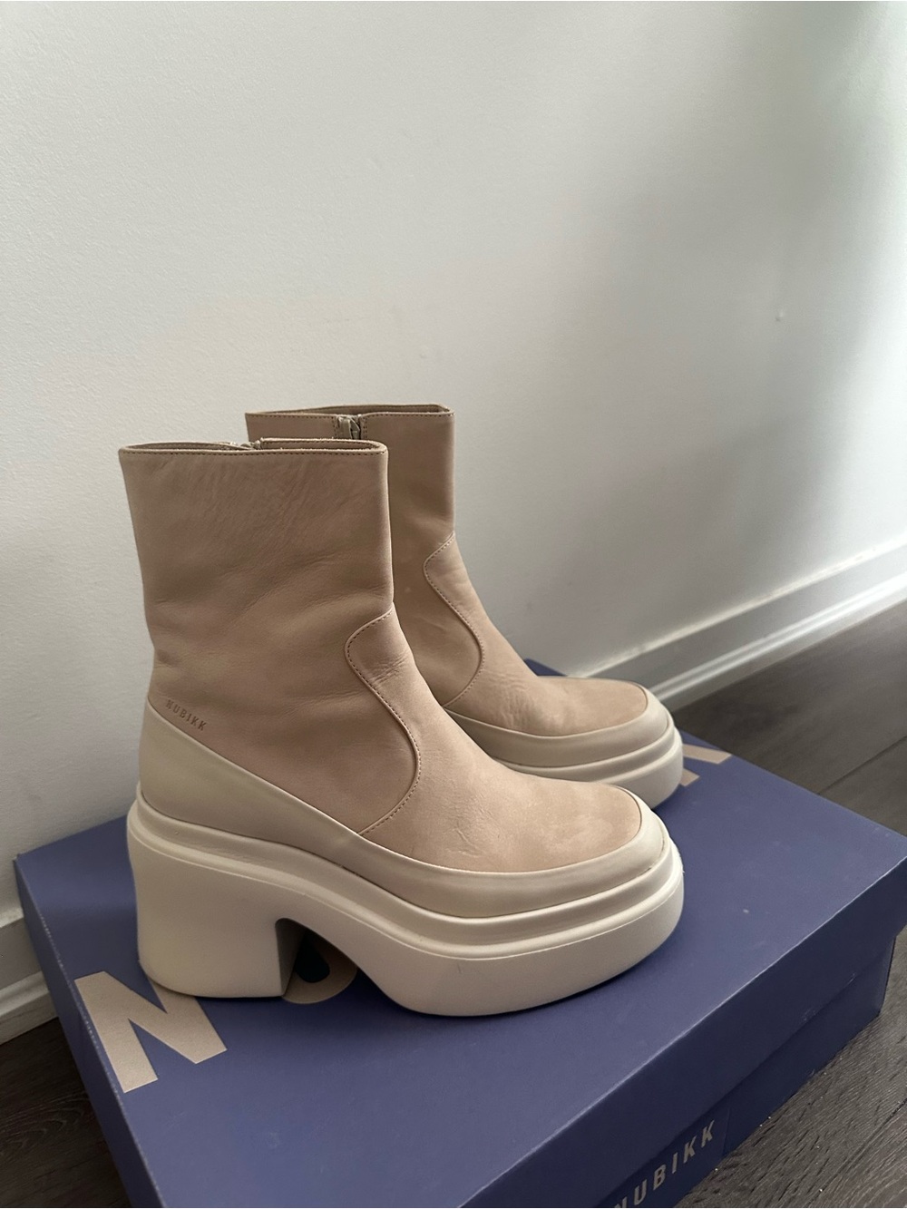 Women’s Genuine Leather Beige Platform Ankle Boots